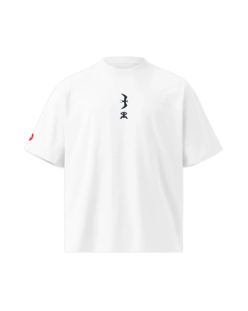 Front view of the Sea Bird t-shirt with a small black windsurfer club icons print at the centre of the chest.