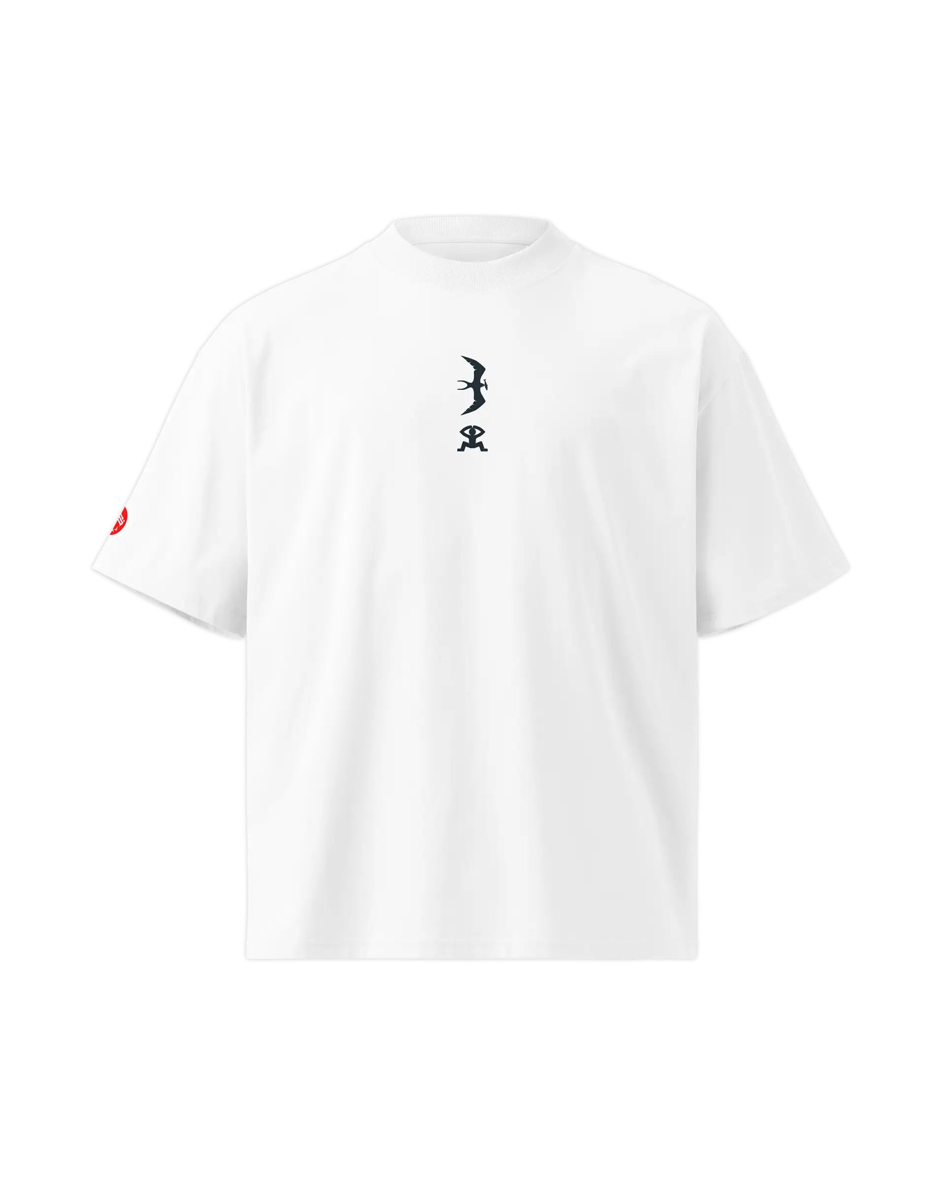 Front view of the Sea Bird t-shirt with a small black windsurfer club icons print at the centre of the chest.