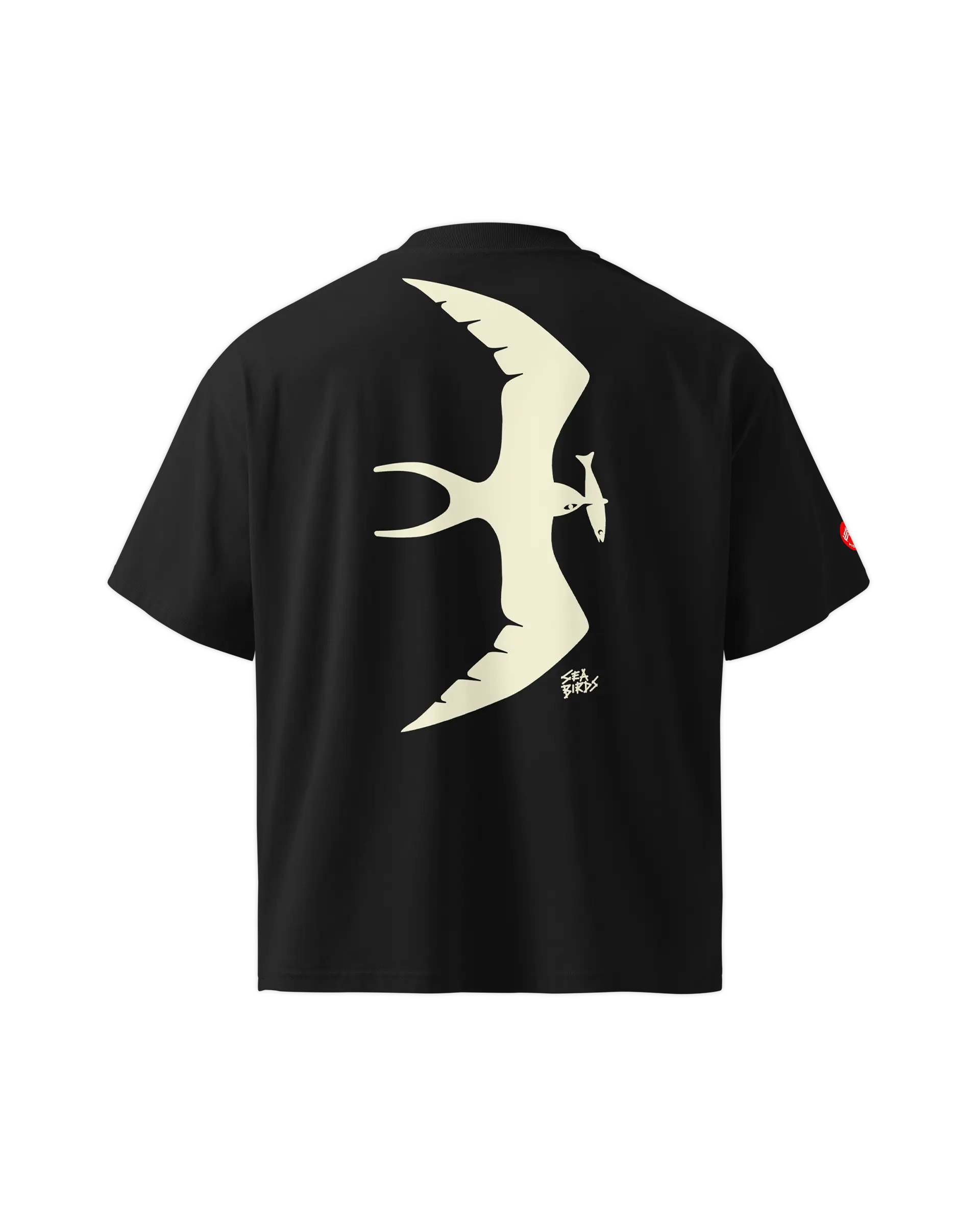 Back view of the Sea Birds t-shirt featuring a bold sea bird icon stamp