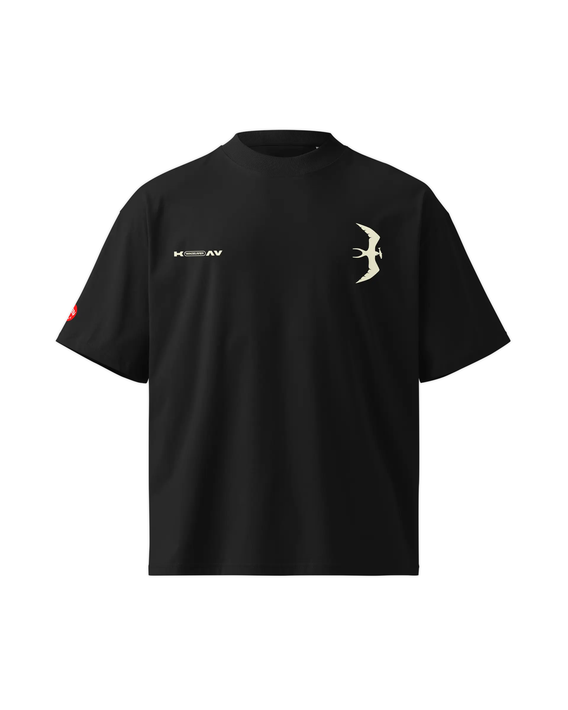 Front view of the Sea Birds t-shirt featuring Sea Bird Icon and KOAV windsurfer branding on the left and right chest.