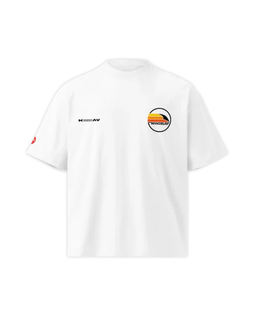 Front view of the Windsurf Logo t-shirt featuring windsurf logo and KOAV windsurfer branding on the left and right chest.
