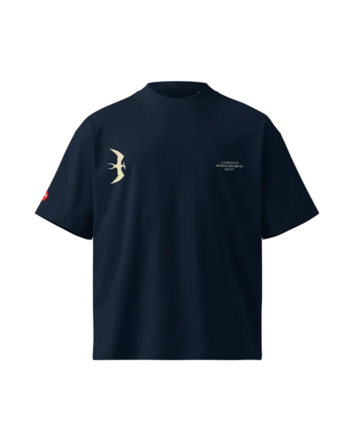 Front view of the Windsurfer Club Life t-shirt with a quiet front detail of the KOAV sea bird icon on the right ribcage and type lockup on the left side.