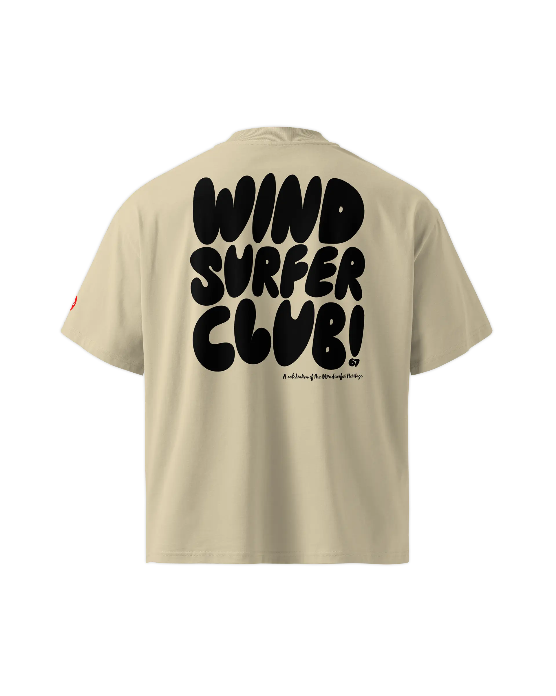 Back view of the Windsurfer Club t-shirt featuring an a windsurfer club stylized text illustration.