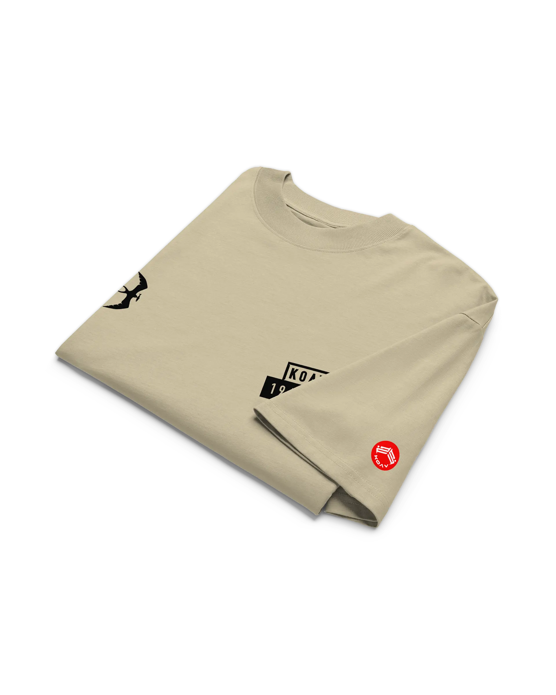 Folded front view of the Windsurfer Club t-shirt featuring a KOAV 1967 left chest stamp and the windsurfer club icons on right chest.
