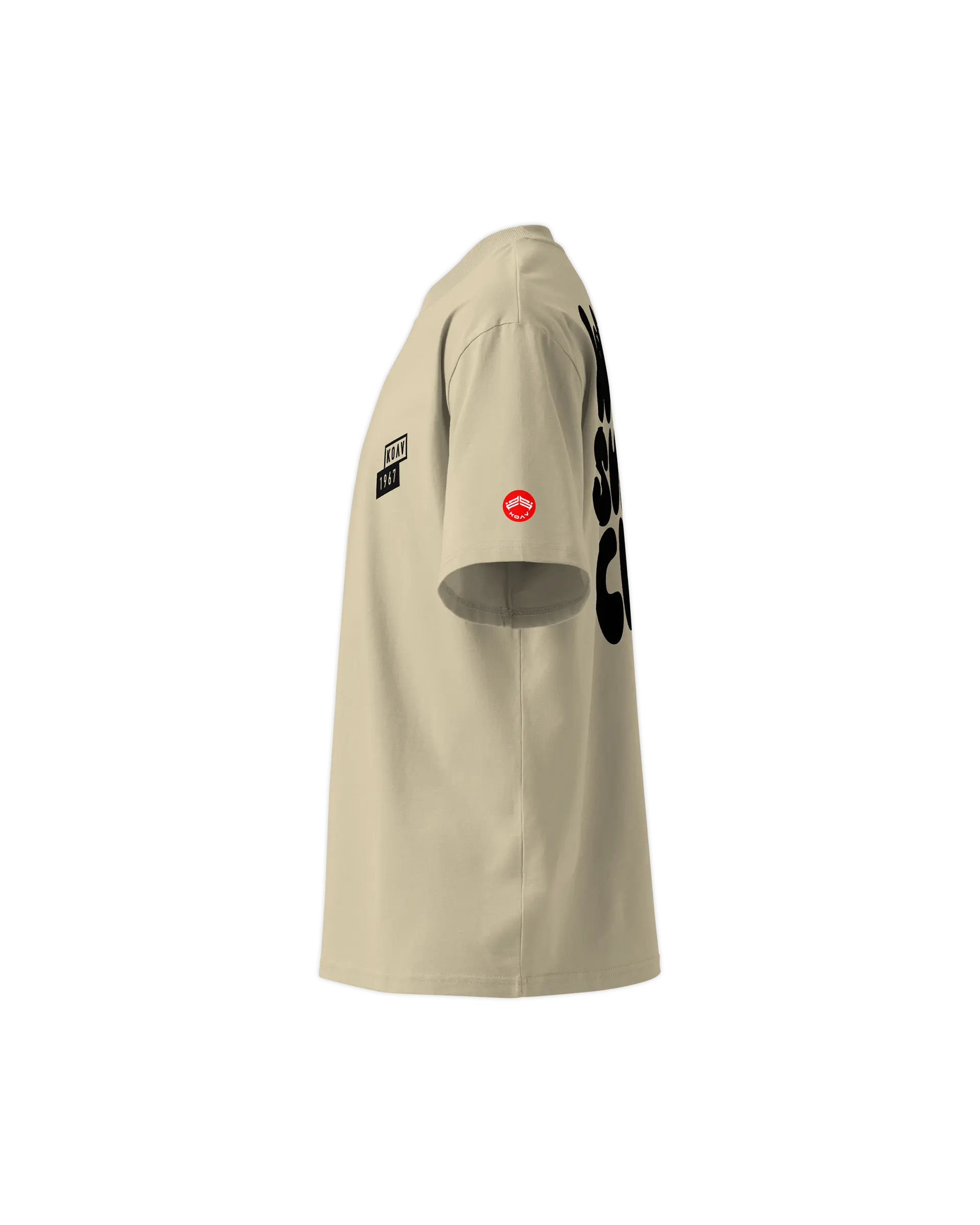 Left side view of the Windsurfer Club t-shirt showing the KOAV branding badge on the right sleeve.