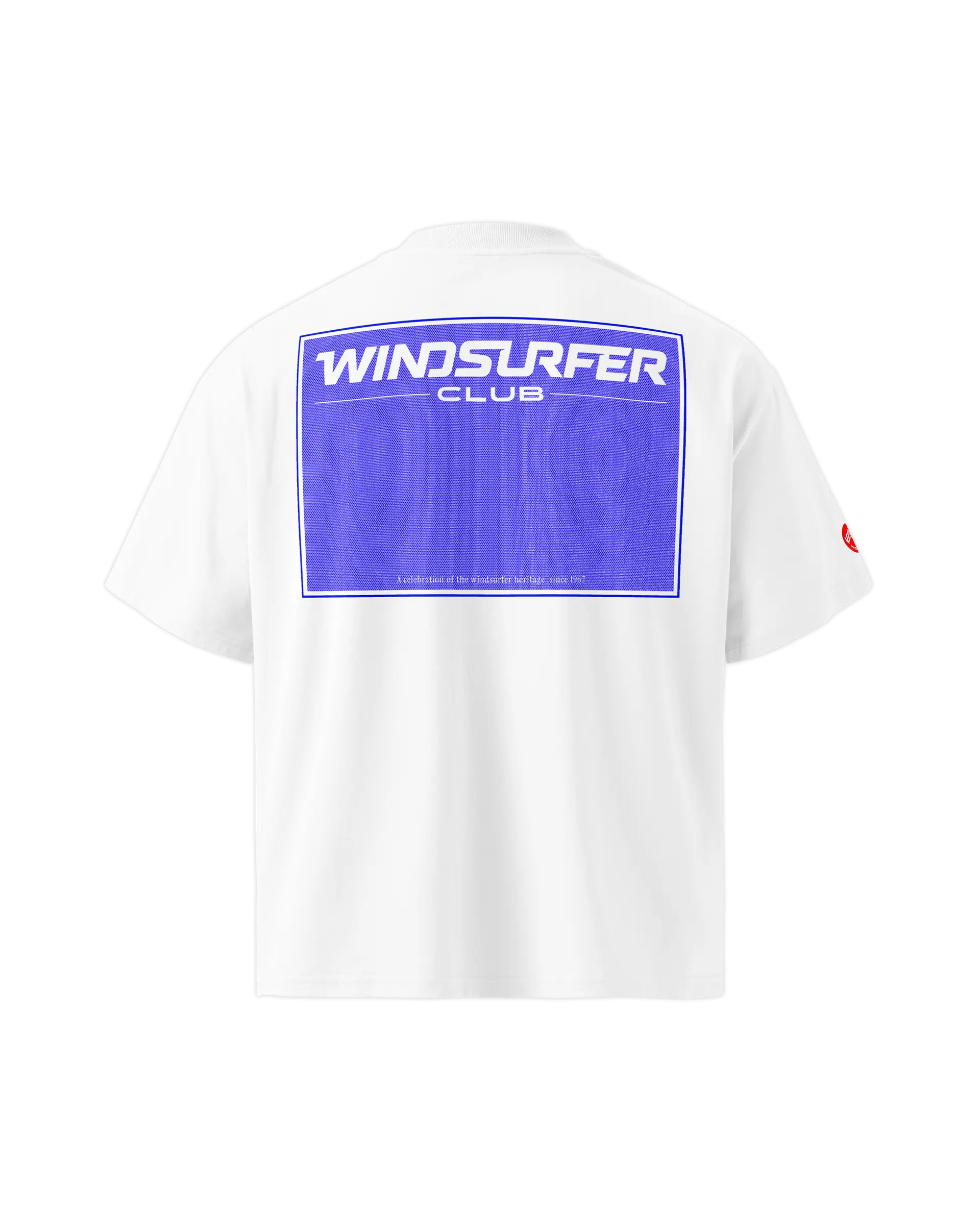 Back view of the Windsurf Heritage t-shirt featuring a bold windsurfer heritage cobalt stamp.