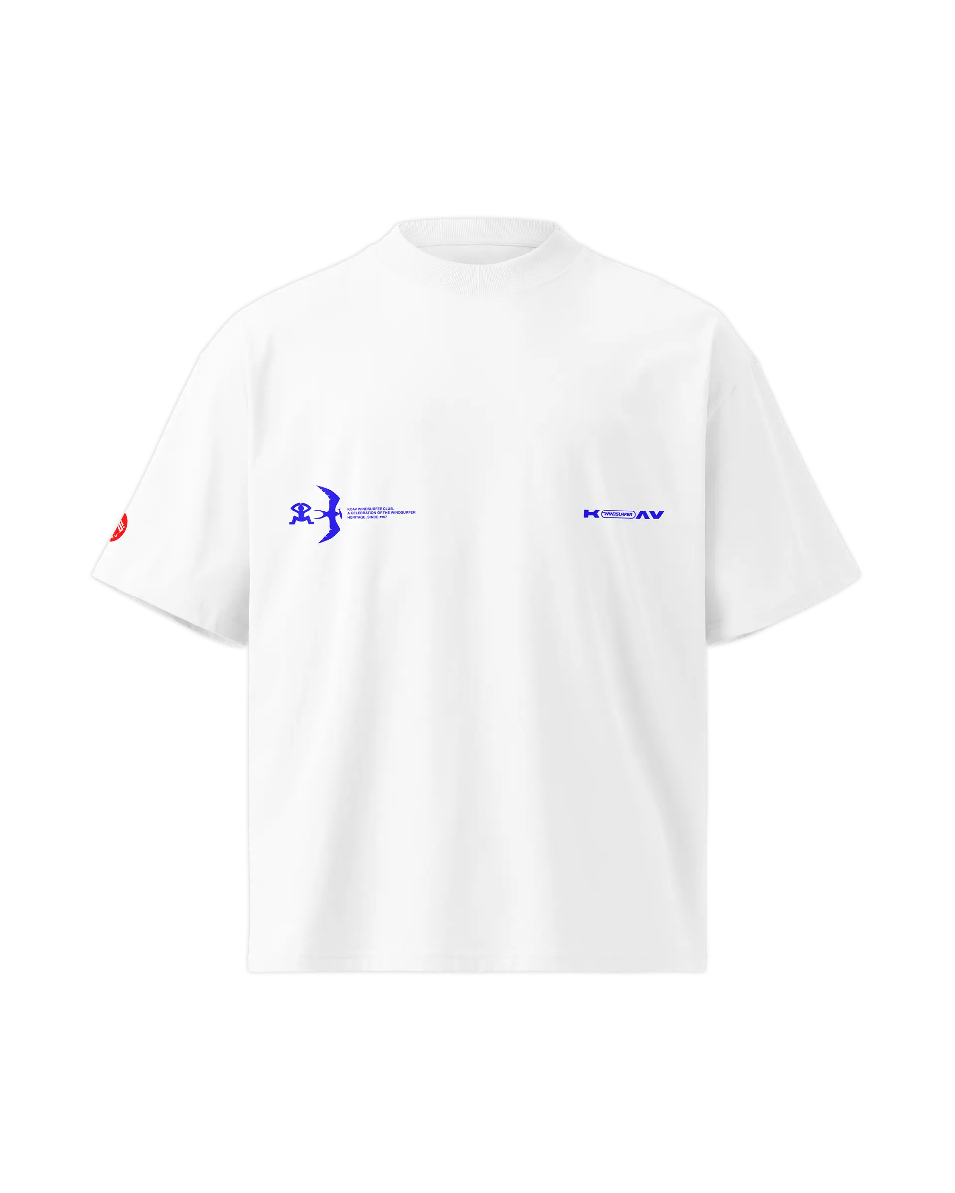 Front view of the Windsurf Heritage t-shirt with a quiet front detail of the KOAV wordmark on the left ribcage and type lockup on the right.