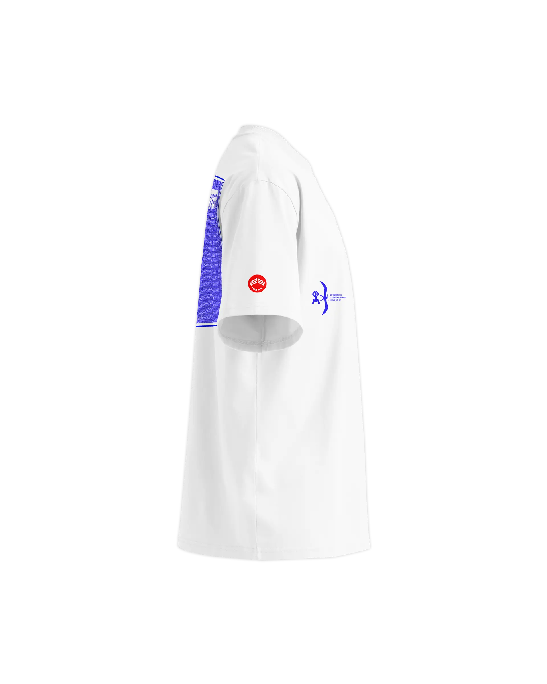 Right side view of the Windsurf Heritage t-shirt showing the KOAV branding badge on the right sleeve.