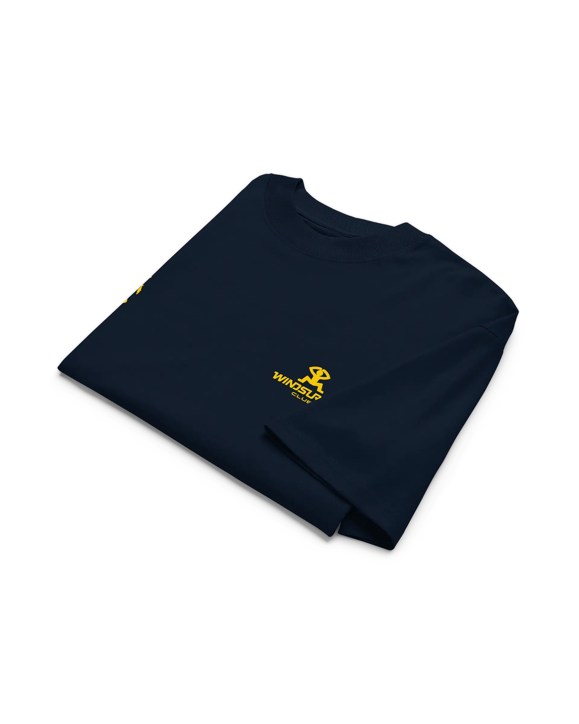 Folded front view of the Windsurfer Pioneer t-shirt featuring the windsurfer core club stamp on left chest stamp and the sea bird icon on right chest.