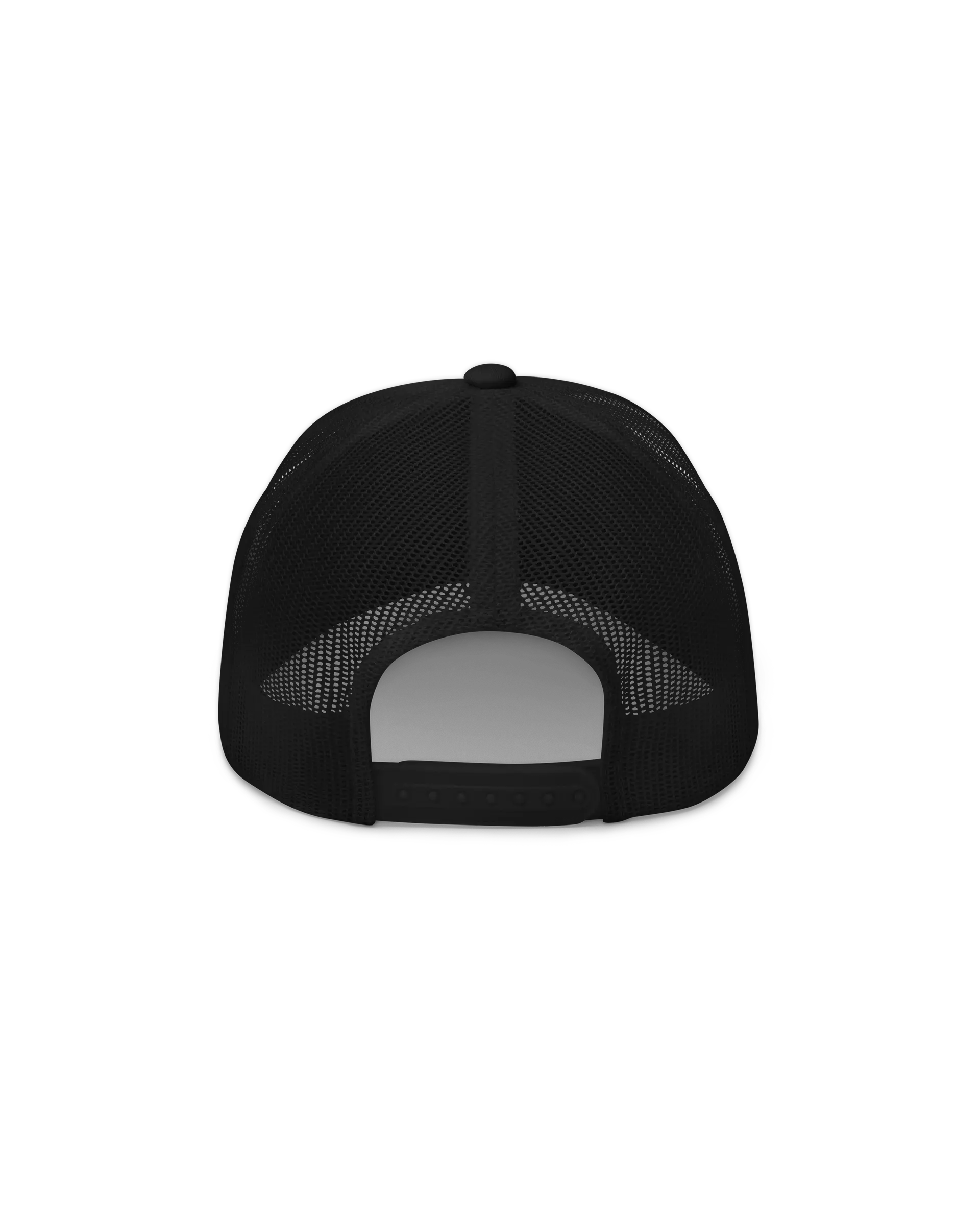 Back side view of the 6-panel Windsurf Trucker Cap with a mesh back and plastic adjustable closure
